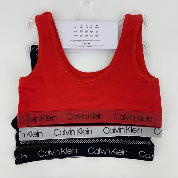 Calvin Klein NWT Girls' Red, Black, and White 3-Pack Pull Over Bralette, Medium - Picture 8 of 12